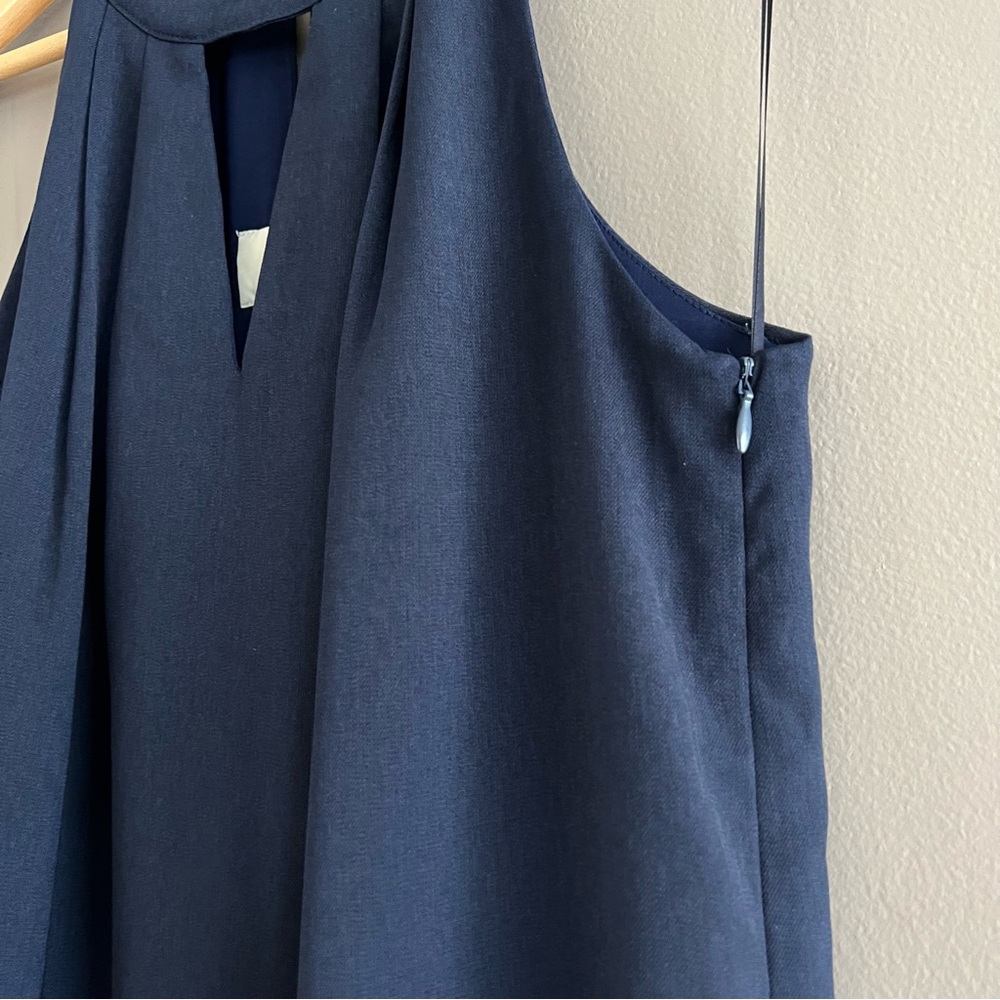Greylin Melissa  Laser Cut Deep Navy Blue Halter Shift Mini Dress Preppy Sz M - Picture 9 of 15